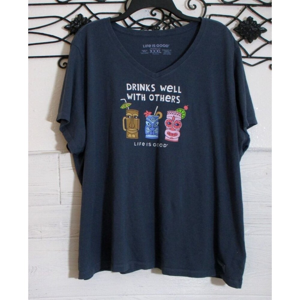 Life Is Good Women's Knit Top Size XXXL Short Sleeve Blue Round Neck